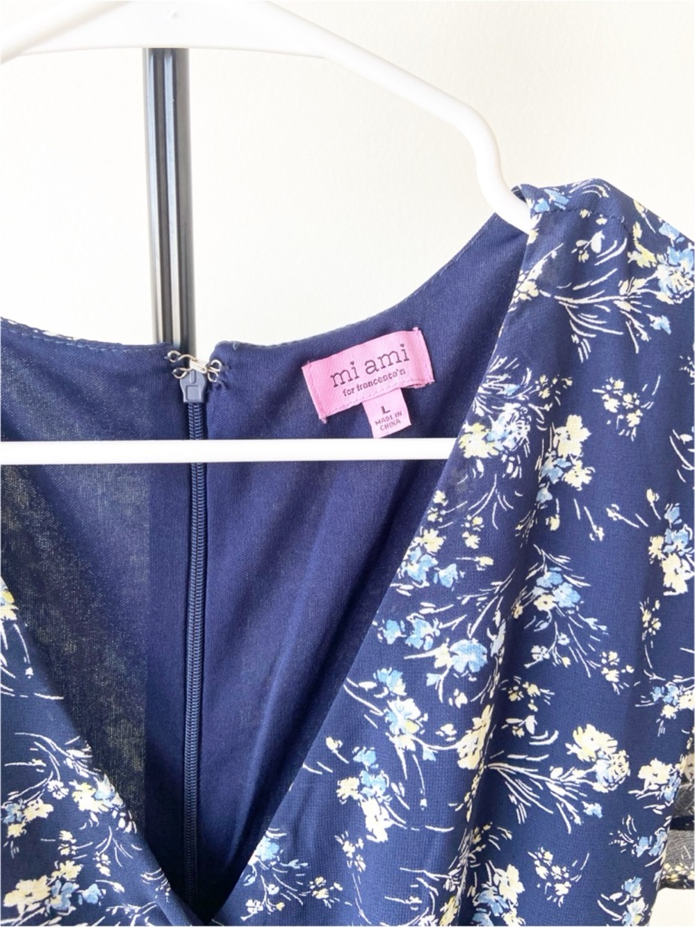 Navy Floral Wrap Mini Dress Size L - Picture 7 of 9